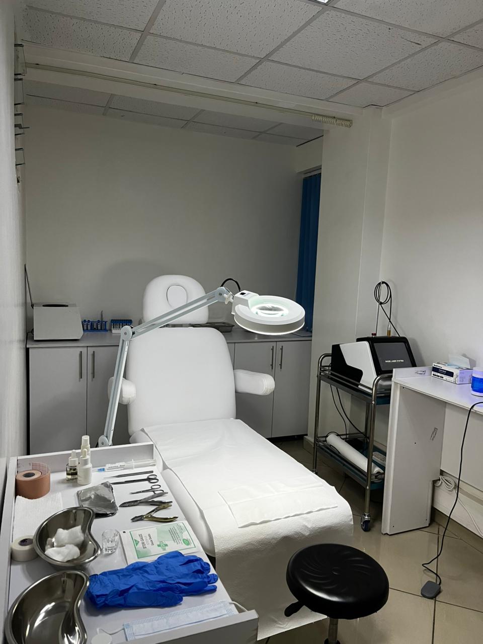 Sterile podiatric consultation equipment and clinical treatment chair at Jada Nail Clinic.