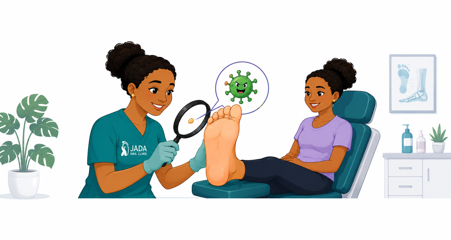 Specialized ingrown nail treatment and clinical foot assessment at Jada Nail Clinic.